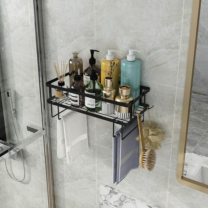 Godboat 1-Tier Over Toilet Storage - Wall-Mount Bathroom Shelf with 2 Hook | Bathroom Organizers and Storage Cabinet, Behind/Above/On/Top/Back Tank Shelves, Decor for Bathroom/Restroom/Kitchen/Bedroom