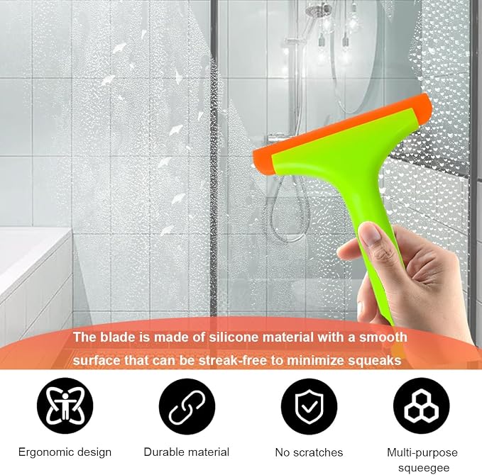KVAEY 2PCS Small Silicone Window Squeegee, 5.9 Inch Car Windshield Water Blade Squeegee with Non-Slip Handle, All-Purpose Cleaning Squeegee for Car Windshield, Window, Mirror (Light Green)