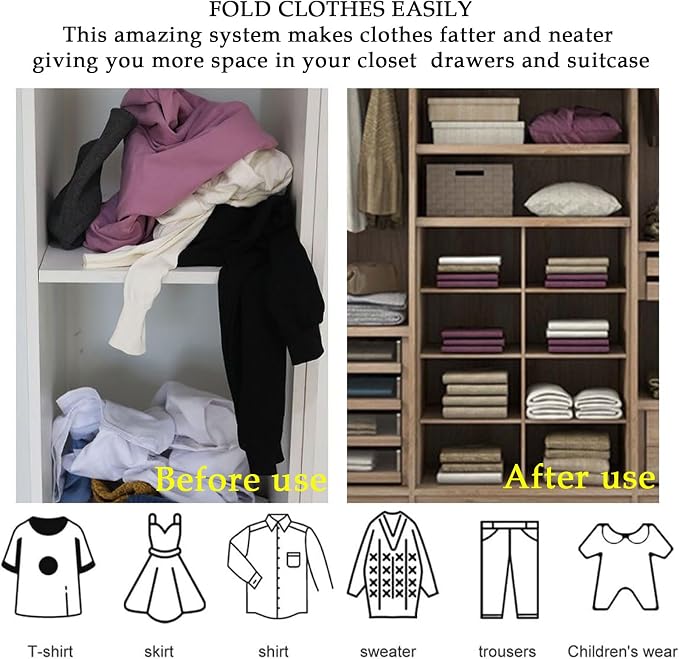 Quick and Easy Clothes Folding Shirt Folding Board Folding Clothes Helper for Easy Storage+Elastic Band with Buttonholes: 30 Pieces, Used to Store Sheets, Clothes, Blankets, Jeans, Sweaters, Towels