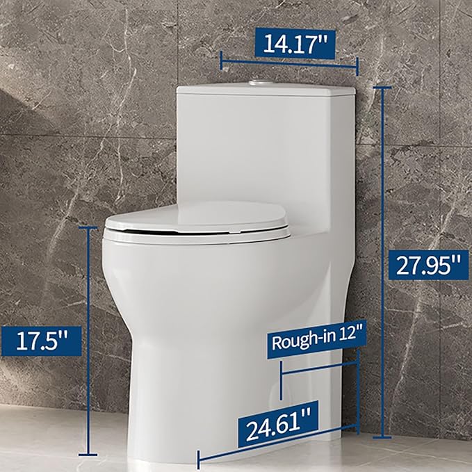 One-Piece Round Toilet, 17.5" ADA Comfort Height with 0.8/1.28L GPF Dual Flush, 12" Rough-In High Bowl, Powerful Water-Saving Design in White for Seniors