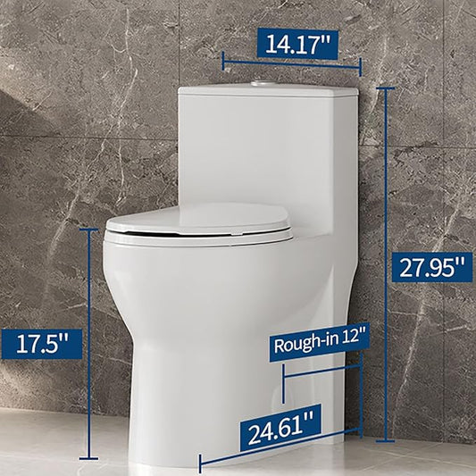 One-Piece Round Toilet, 17.5" ADA Comfort Height with 0.8/1.28L GPF Dual Flush, 12" Rough-In High Bowl, Powerful Water-Saving Design in White for Seniors
