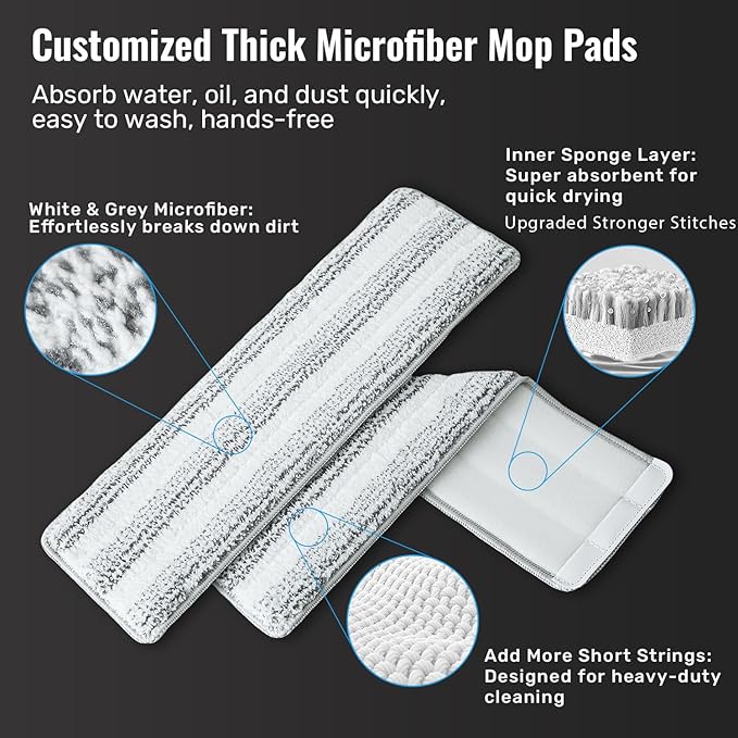 HoMettler Transparent Mop and Bucket Set with Separate Dirty & Clean Water, 65" Flat Mop for Floor Cleaning, 4 Machine Washable Microfiber Pads for Wood Tile-Black
