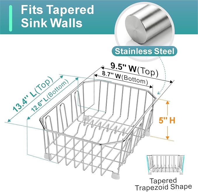 GSlife Mini in Sink Dish Drying Rack - Stainless Steel Small Dish Drainer for RV Kitchen Apartment Sink, 9.5" W x 13.4" L, White Utensil Holder
