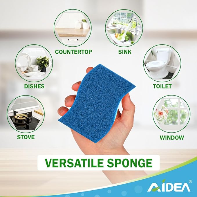 AIDEA Sponges Kitchen, Non-Scratch Scrub Sponge,12Count, Sponge for Dishes | Kitchen Sponges for Non-Stick Cookware, Cleans Fast Without Scratching, Cleaning Power for Kitchen, Bathroom, Household