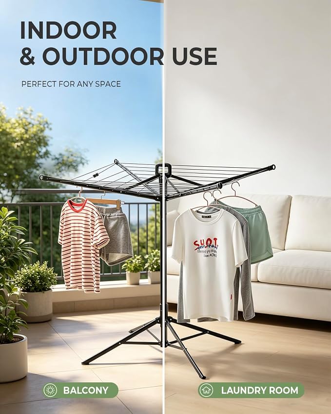 JS HANGER Rotary Clothes Drying Rack, 65 ft Outdoor Umbrella Drying Rack with Easy Push-Pull Handle, Foldable Laundry Drying Rack for Balcony, Patio & Backyard, Space-Saving Air Dryer