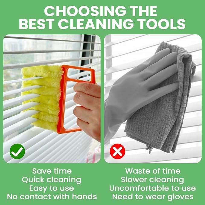 4Pcs Blind Cleaner Duster Tool Set with 7-Finger & 3-Finger Brushes，Washable Multi-Surface Dusting Kit for Wood Blinds, Venetian Blinds, AC Vents, Car Vents, Shutters & Fans (Orange+Blue)