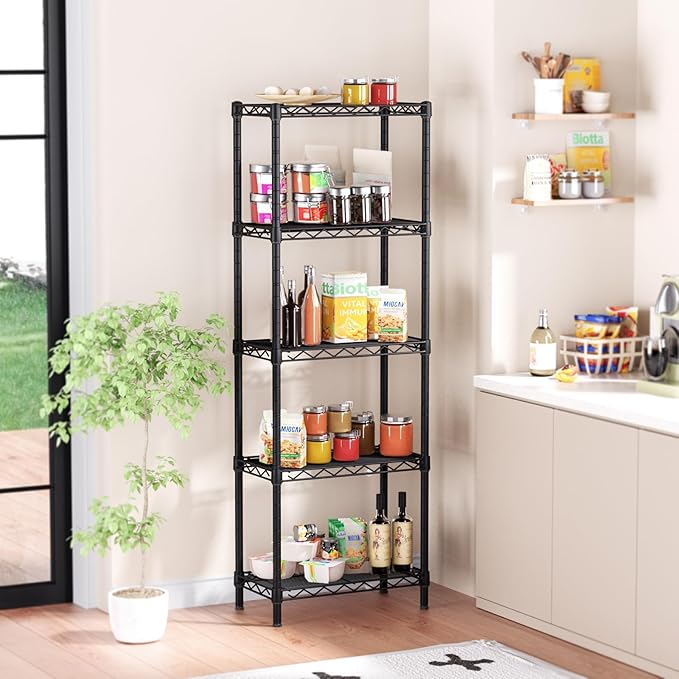Golpart 5Tier Adjustable Storage Shelves Metal Wire Shelving Standing Shelf | Utility Heavy Duty Unit Rack Closet Organize for Home Kitchen Laundry Room Organization Pantry 10"Dx16"Wx55"H Black