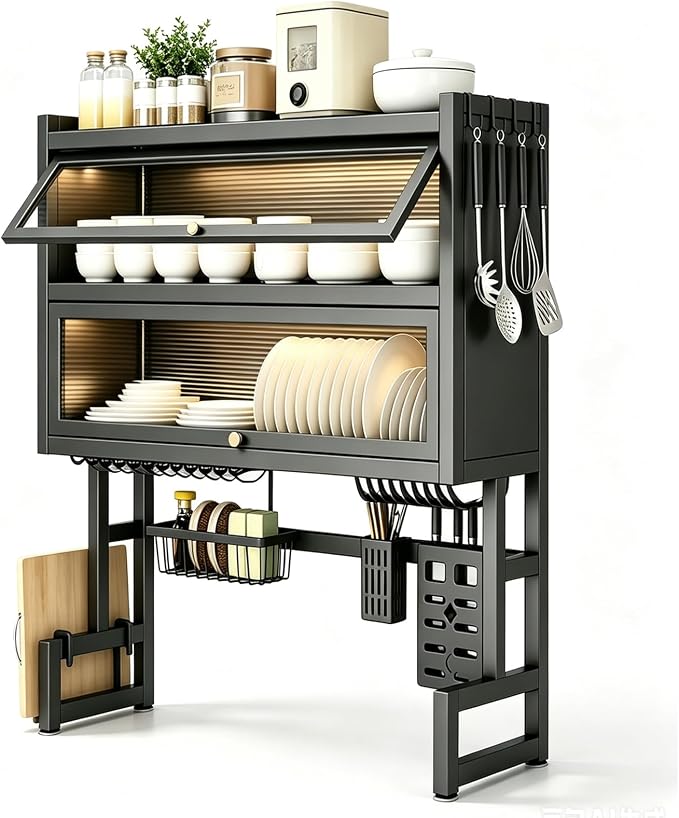 Over Sink Dish Drying Rack, Iron Over The Sink Dish Rack, Over Sink Rack, for Dishes, Glasses, Bowls, Cutlery Black 25.59in