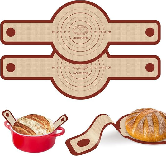 Silicone Bread Sling for Dutch Oven, 2-Pack Non-Stick Reusable Baking Mat with Heat-Resistant Handles, Easy Sourdough Transfer, Ideal for Home Baking, Oven Use, Kitchen Beginners