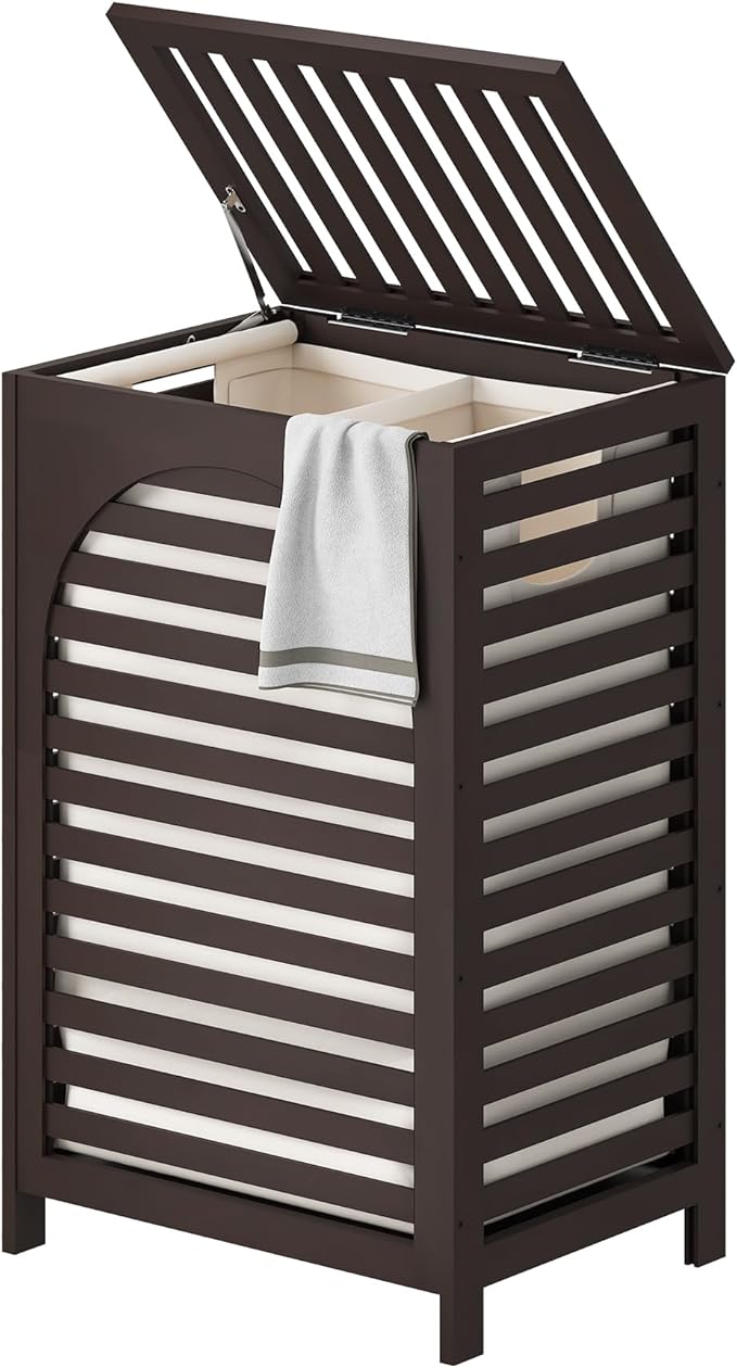 Laundry Hamper with Lid (16.9 * 13 * 26.5inches) Large Bamboo Laundry Bin Basket 85L Clothes Hamper with 1 Removable Bag Storage baskets for Bathroom(Brown)