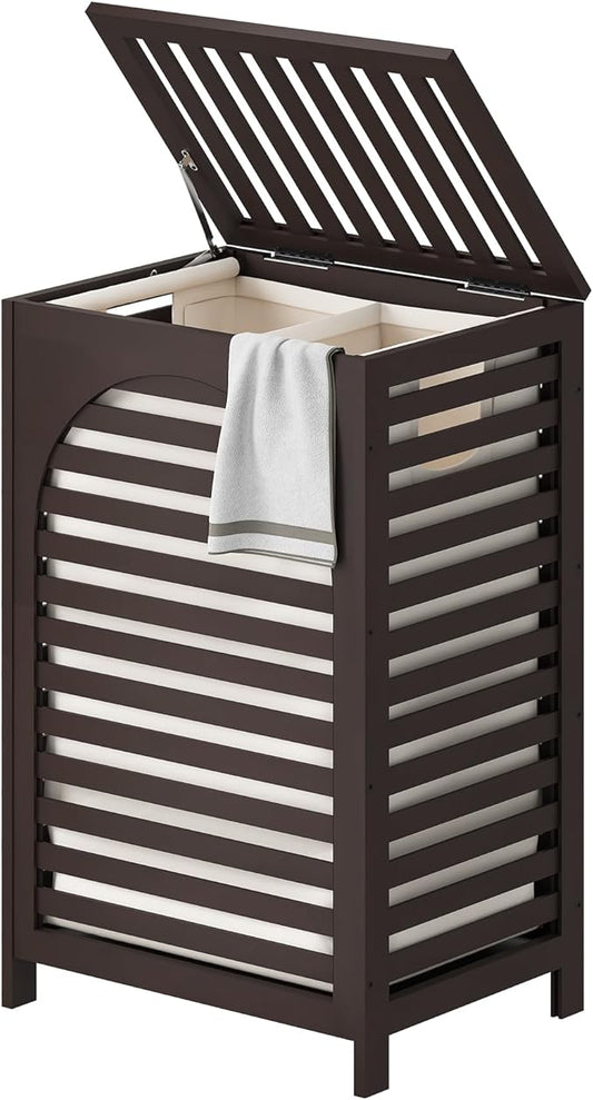 Laundry Hamper with Lid (16.9 * 13 * 26.5inches) Large Bamboo Laundry Bin Basket 85L Clothes Hamper with 1 Removable Bag Storage baskets for Bathroom(Brown)
