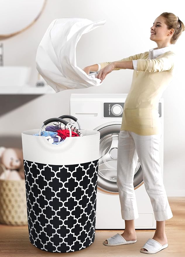 Large Laundry Basket, 115L Tall Collapsible Hamper with Handles, Black | Freestanding Laundry Hamper, Waterproof Dirty Clothes Storage Bag for College, Bathroom, Foldable Washing Bin for Travel