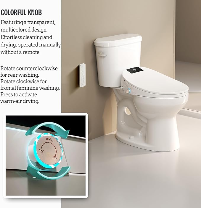 WLJBIDET Bidet Toilet Seat with Remote Control, Electronic Heated Bidet Seat with Adjustable Warm Water and Pressure, Warm Air Drying, Display Screen, Night Light, Slow Closed Toilet Lid, Elongated