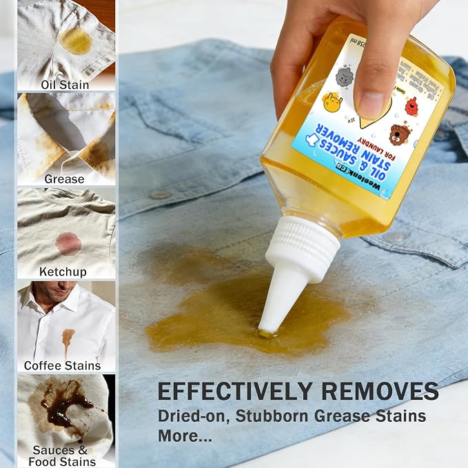 Instant Oil Stain Remover For Fabric (9 fl oz) – Effectively Eliminates Food Grease, Sauces, Motor Oil, Dried Oils, and Oily Stains. Safe for Skin and Machine-Washable Fabrics | Fabric Stain Remover For Sauces, Cooking, Engine, Dried Oil & Grease Stain...