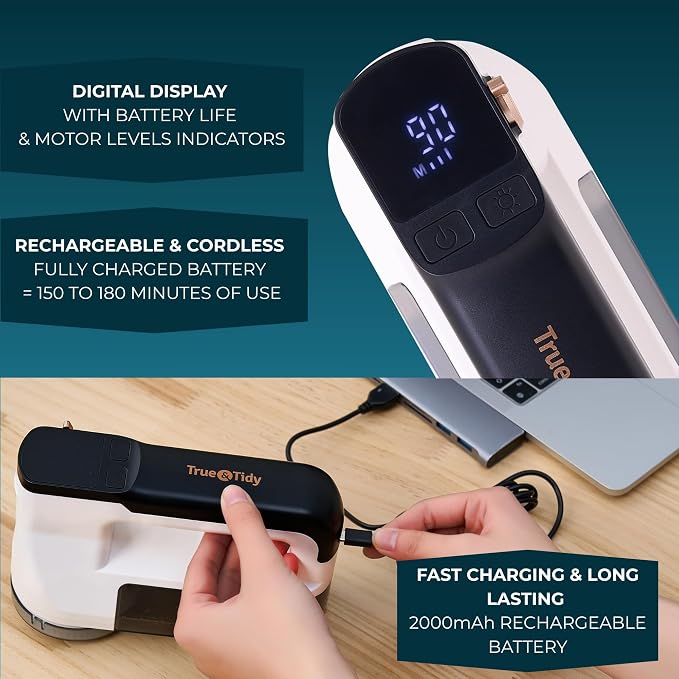 True & Tidy XL Rechargeable Fabric Shaver & Lint Remover w/Built-in Light