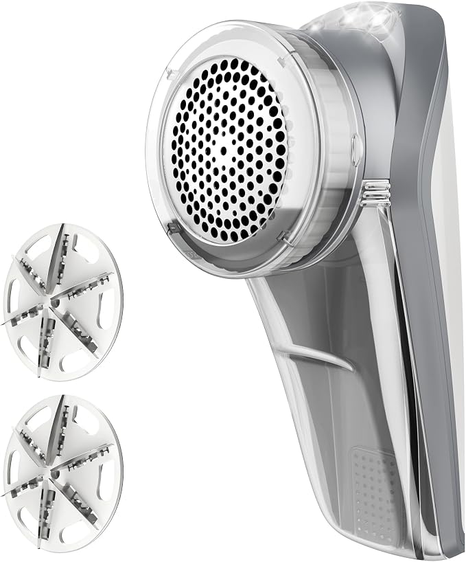 MR.SIGA Fabric Shaver and Lint Remover with 2 Replaceable 6-Leaf Blades | Battery operated portable lint shaver with LED lights, sweater defuzzer for clothes, couch