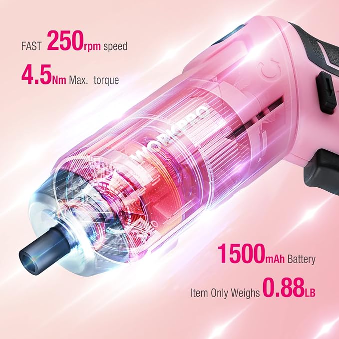 WORKPRO Pink Tool Set with 3.7V Rotatable Electric Screwdriver, 18PCS Portable Ladies Home Tool Kit with Toolbox, Cordless Electric Screwdriver Kit, Household tool kit for Dorm, Apartment -Pink Ribbon | Pink Ribbon, USB-C Rechargeable, Compact Storage ...