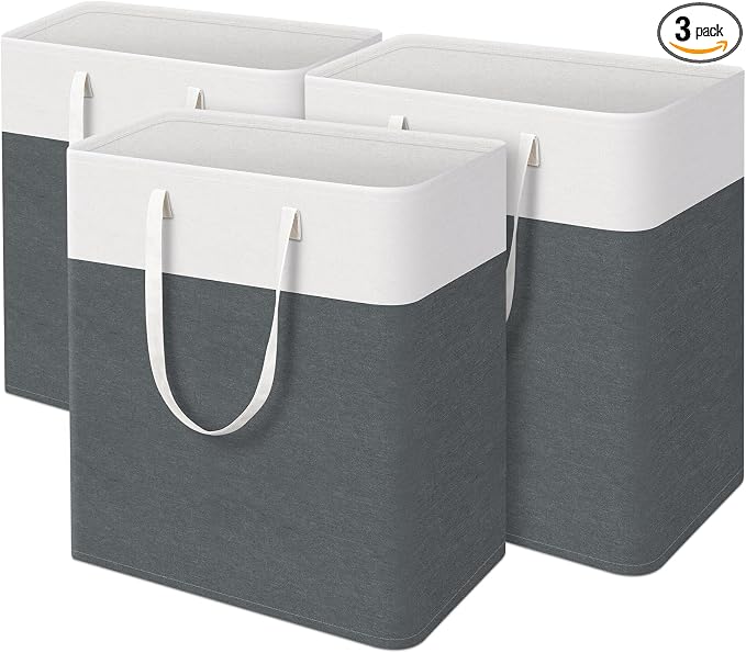 TasticTotes Laundry Basket 3-Pack, Laundry Hamper, 125L-Grey | Clothes Laundry Hamper, Collapsible Laundry Basket, Freestanding laundry hamper with Handles, Towel Storage for Home or Dorm