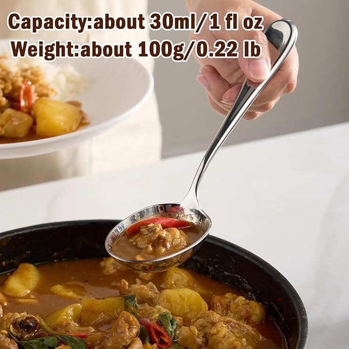 Serving Spoons with Deep Bowl,18/10 Stainless Steel 7.7 Inch Small Serving ladle for Soup,Sauce, Porridge,Stew,Dishwasher Safe,Set of 2
