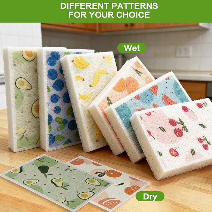 Scratch Scrub Sponge, 6 Kitchen Sponges for Cleaning Around the Home, Bathroom & More, Large Size Scratch-Free Dish Scrubber, Best for Nonstick Pots and Pans (4" x 6" x 1",Watermelon