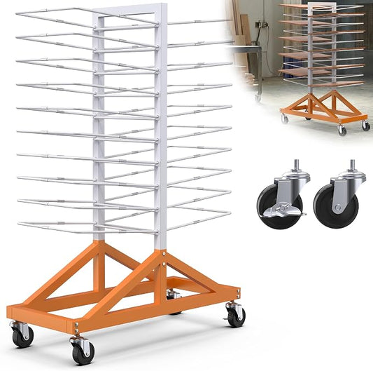 20-Tier Paint Drying Rack for Cabinet Doors and Wood Panels | Heavy-duty steel rack with locking wheels holds doors, drawer fronts, trim, and panels while saving valuable shop space