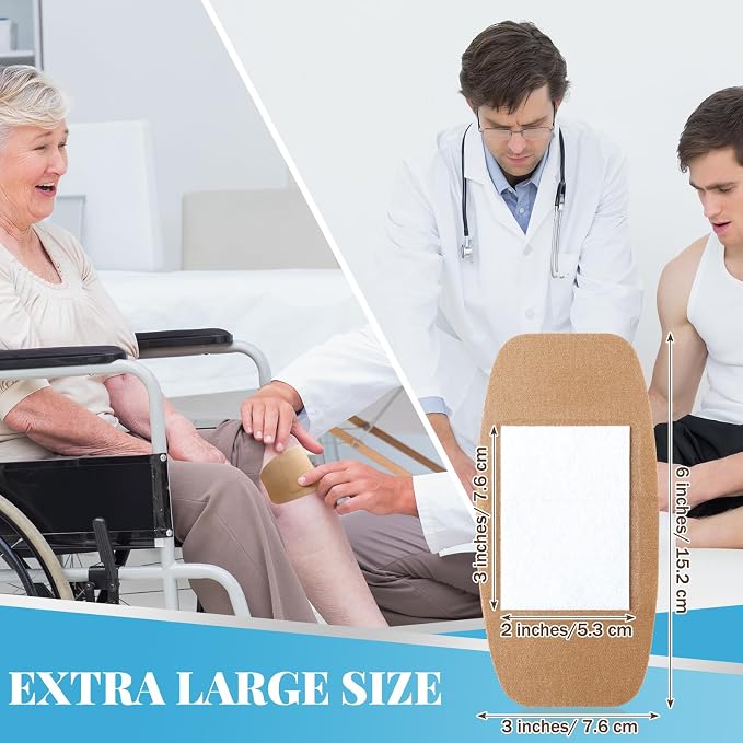 Geiserailie 60 Pcs Extra Large Flexible Adhesive Bandages 6"x3" Fabric Bandages with Non-Stick Pad Latex Free Painless Removal for Wound Care and First Aid