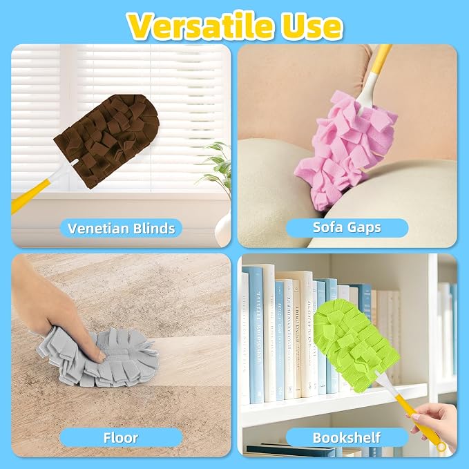 Reusable Duster Refills, Washable Duster for Swiffer (6 PCS) | Include 1 Handle & Laundry Bag, Microfiber Dusting Cloths for Cleaning Fan, Floor, Blind, Windows