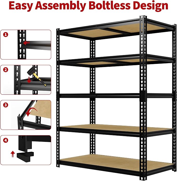 Heavy Duty Garage Storage Shelves, 5-Tier Adjustable Storage Shelving Unit | 3000 Lbs Capacity, 48" L x 24" W x 72"H Metal Shelving Racks for Kitchen Pantry Basement Bathroom Laundry