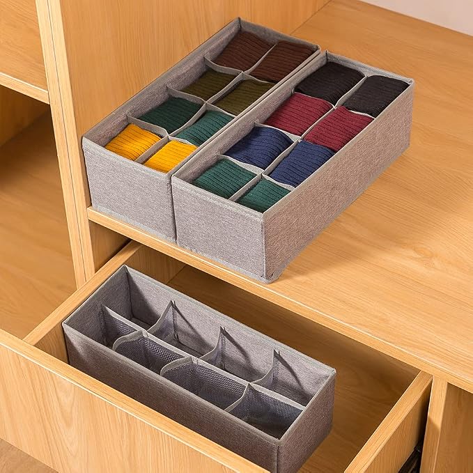 Qozary 3 Pack Sock Underwear Drawer Organizer Dividers, Collapsible Cabinet Closet Storage Boxes for Clothes, Socks, Lingerie, Underwear, Tie, Belt, Baby, Bedroom