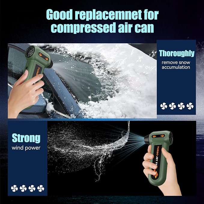 Compressed Air Duster 360000RPM Electric Air Duster Variable Speed 430G 4 Gear Adjustable Rechargeable Cordless Jet Dry Blower Turbo Fan Dryer Air Blower Mini Car Vacuum Cleaner Small Green
