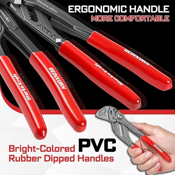 7-Inch Pliers Wrench, 2PCS Smooth V-Jaw Pliers with 15-Position Push-Lock, Fast Adjustable Slip Joint Pliers Set for Plumbing, Home Repair, and Pipe Fittings