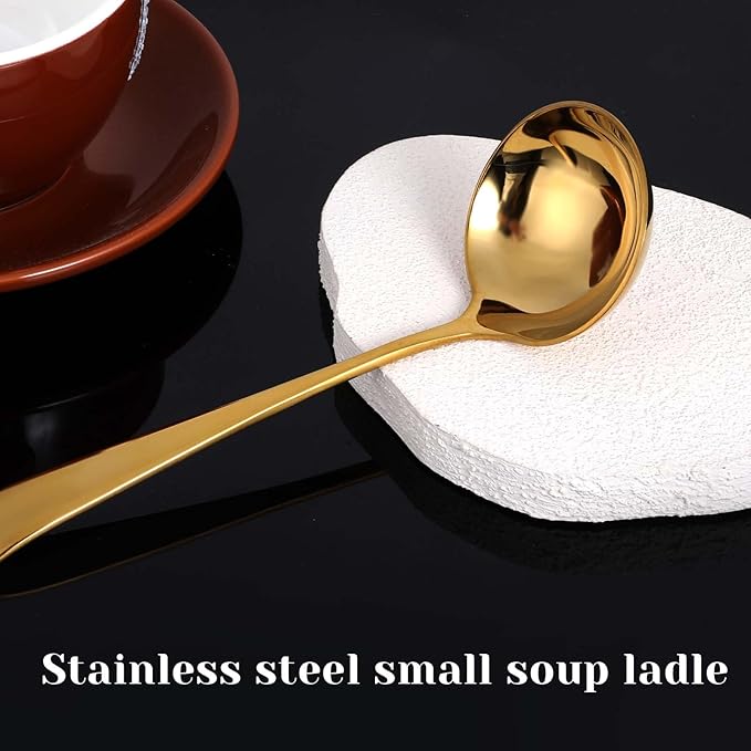 7.9'' Gold Small Ladle 18/10 Stainless Steel Gravy Ladles Sauce Soup Ladle Mirror Polished Kitchen Utensil for Spooning Gravy Sauce Soup