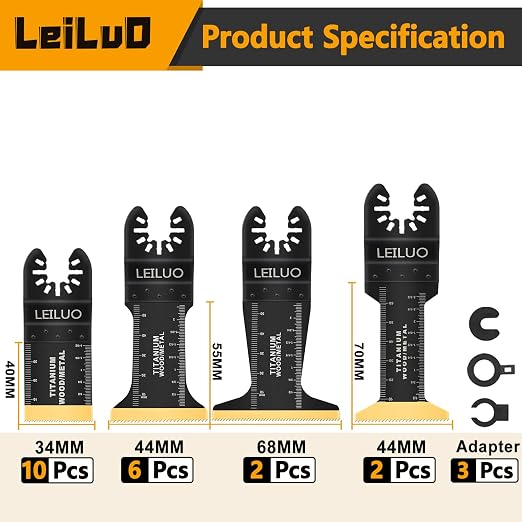 20 Pcs Titanium Multitool Blades Kit Extra-Long & Wide Oscillating Saw Blades with Storage Bag Universal Oscillating Tool Accessories for Wood Nails Drywall Fits DeWalt Makita and More