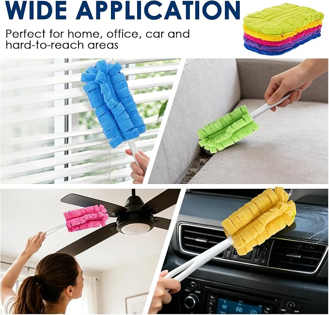 15 Pack Reusable Fleece Duster Refills with Detachable Handle, Washable Microfiber Dusters for Cleaning, 360° Dry Wet Microfiber Duster Refill Compatible with Standard Cleaning Handles (15)