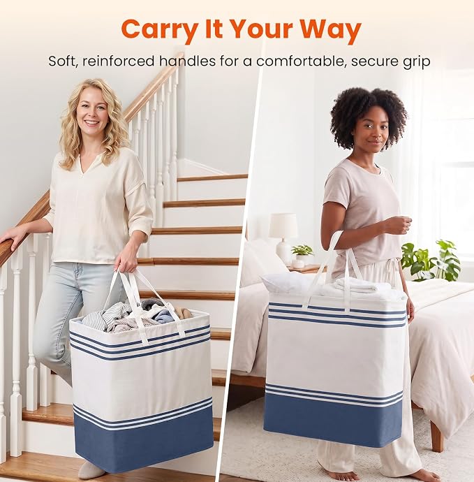 TranquilRelax 3-Pack Laundry Basket, Laundry Hamper, Blue-100L | Freestanding＆Water-Resistant Laundry Hamper, Collapsible Tall Clothes Hamper with Carry Handles for Clothes, Laundry Basket