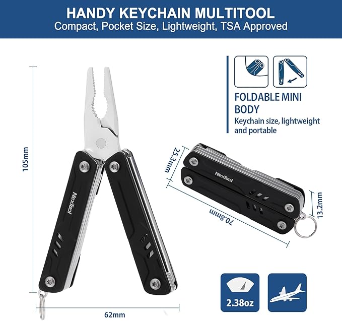 NexTool Mini Sailor Lite Keychain Multitool, Bladeless | 9-in-1 Small Multitool, TSA-Compliant, EDC Tools with SIM Extractor, Mini Scissors, Needle Nose Pliers for Travel, Gifts Idea