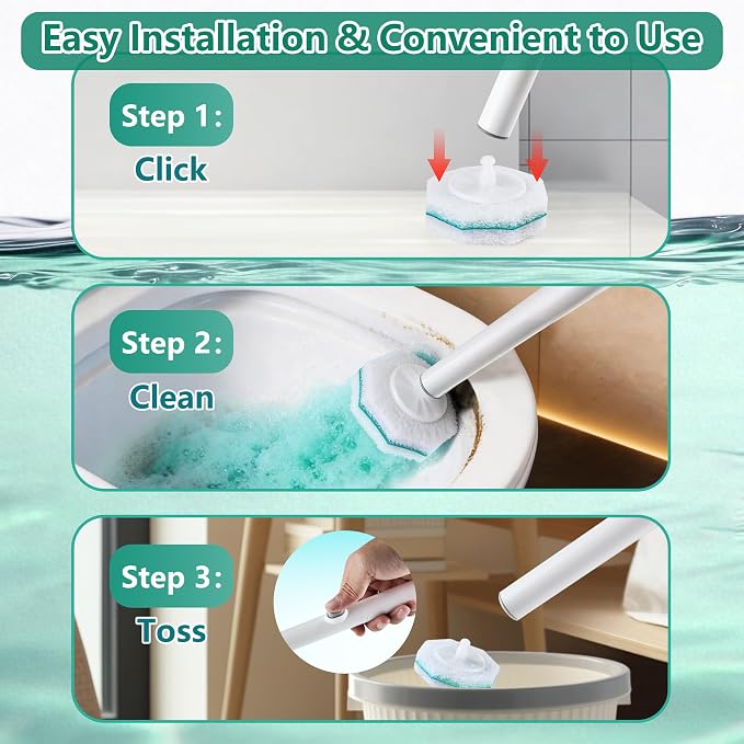 Disposable Toilet Wand with 42 Clorox Compatible Refills, Wall Mount T-oilet Bowl Holder Set, Toilet Scrubber Kit for Bathroom, Sink & Bathtub (Rainforest Scent)
