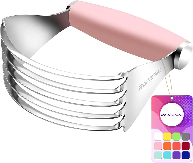 Rainspire XL Pastry Cutter For Baking, Heavy Duty Pastry Blender Stainless Steel, Thick Sharp Blades Dough Blender, Dough Cutter Butter Cutter Pastry for Easy Mixing, Dishwasher Safe, Pink