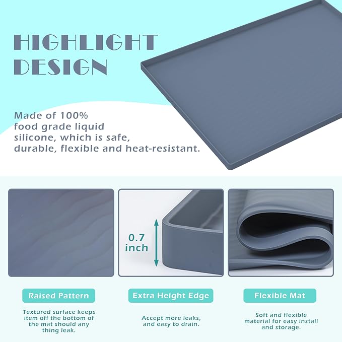 URMONA Waterproof Silicone Under Sink Mat 37'' x 22'' Shelf Liner for Kitchen and Bathroom, Cabinet and Counter Protector, Storage and Organizers, Litter Mat, Pet Cat Puppy Essentials(Brown)