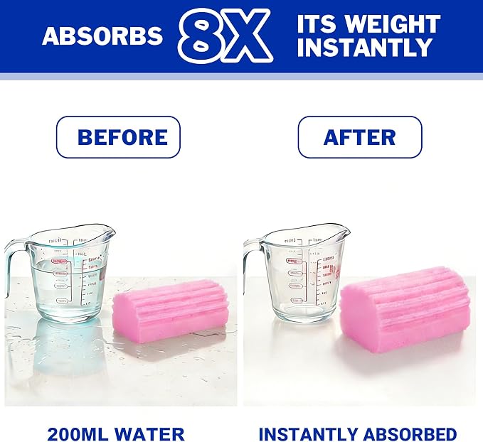 iKLYN 4 Pack PVA Cleaning Sponge, Super Absorbent Reusable Multi-Surface Damp Duster for Car Wash, Kitchen, Blinds, Vents, Mirrors - 4.5 x 2.4 x 1.8 Inches (Pink, Grey, Blue)