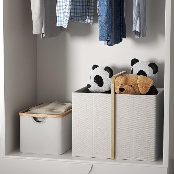 Collapsible Laundry Baskets with Handles 65L Portable Bamboo Laundry Hamper Oxford Fabric Foldable Laundry Bin Portable Cloth Baskets for Storage for Laundry Room Bedroom Living Room White