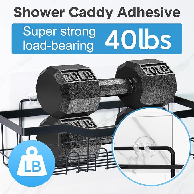 6 Pack Shower Caddy Adhesive Replacement, Strong Adhesive Hooks for Shower Shelf, Waterproof Adhesive Hooks, No Drilling, for Bathroom Shelves, Kitchen Racks and Soap Holder
