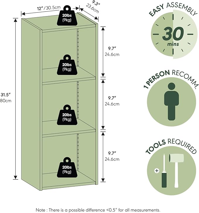 Furinno LUDER 3-Cube Closet Organizer with LED, Closet Storage, White | 9.3 x 12 x 31.5, White LED Light, Organizers and Storage, Closet Storage, for Wardrobe, Bedroom, Entryway