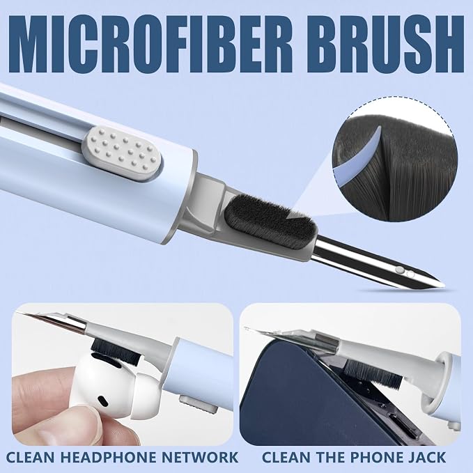 Inesore Multi Cleaning Kit for AirPods & All Bluetooth Earbuds (Blue) | Metal Tip, High-Density Soft Brush, Flocked Sponge Tip, 3 in 1 Design, Compact & Lightweight, Easy Operation, Easy to Carry