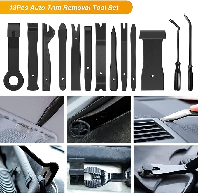 GOOACC 13PCS Nylon Trim Removal Tool Set | for Bumper Fastener Rivet Clips Car Door Clip Panel Audio Video Dashboard Dismantle Black