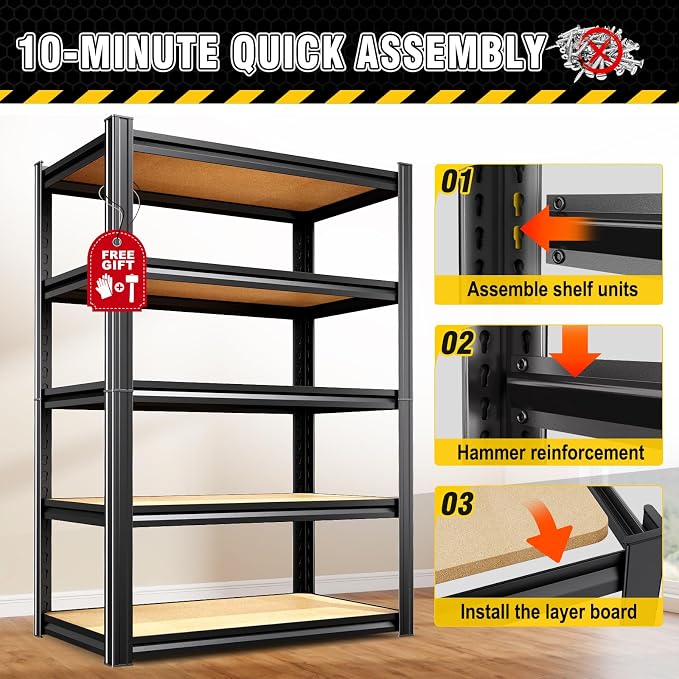 4 Pack Garage Shelving Heavy Duty Storage Shelves, Metal Adjustable Shelving Unit, Utility Garage Organizer Shelf for Basement, Pantry, Kitchen, Warehouse, 78" Hx45.6 Wx19.7 D, Black