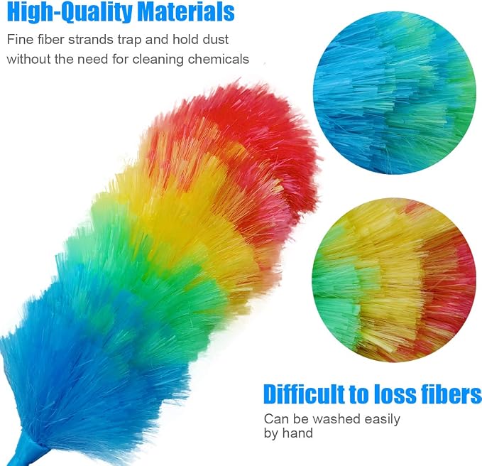 3 Pack Upgrade 19” Rainbow Static Feather Duster with Beandable and Washable Head - More Fibers Bigger Head Less Loss of Fiber