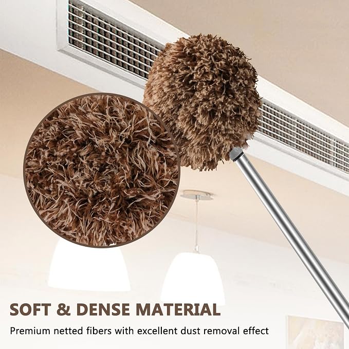 Ceiling Fan Cleaner Duster Reusable Microfiber Ceiling Fan Blade Cleaner Removable Duster with Extension Pole Adjusts 13 to 49.7 Inch for Cleaning Walls Furniture Door Window Top (Beige Brown)