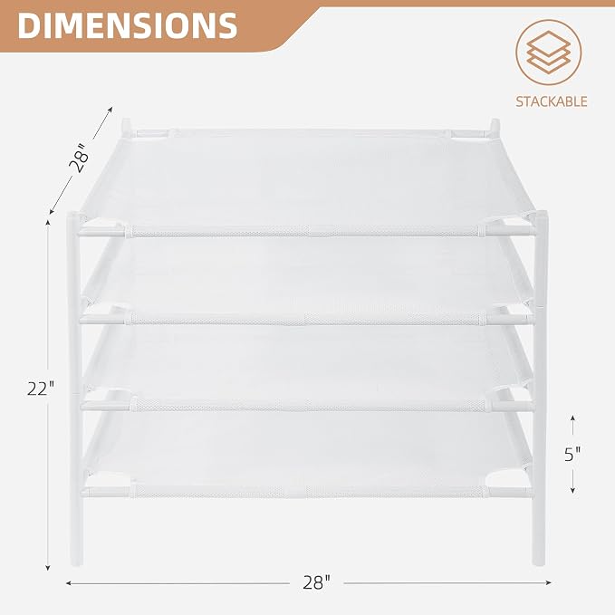 STORAGE MANIAC Sweater Drying Rack, Mesh Clothes Drying Rack, Stackable Laundry Drying Rack, Lay Flat Dryer for Delicates, Portable Dry Rack for Indoor or Outdoor, White, 4-Pack