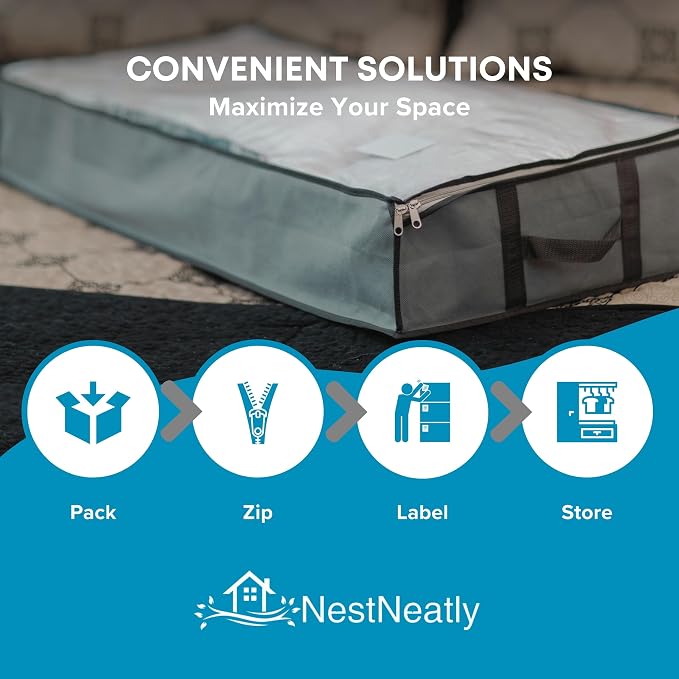 NeatNestly SmartCube Under Bed Storage Bags, 3 Pack Gray, 39" x 18" x 6" | Large Containers with Reinforced Handles, Foldable Underbed Storage Organizer for Clothing, Blankets & Shoes